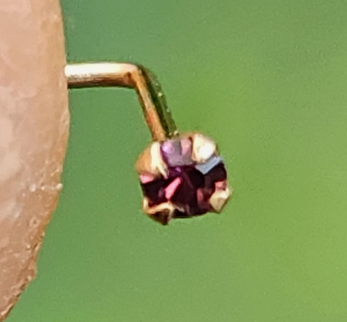 Oro nariz perno amatista piedra preciosa 9k 9ct oro 22g (0,6 mm) L doblado cu... - Imagen 13 de 13