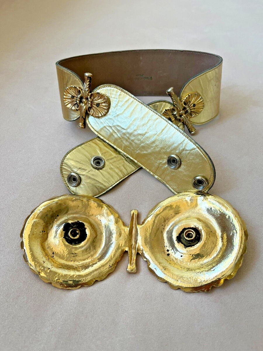 Victor Essenow 1970 Paris Vintage Gold Leather Metal Rose Shell