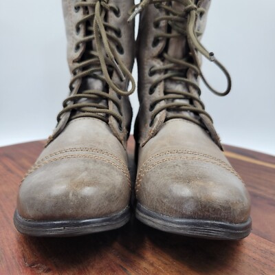 Steve Madden Troopa Combat Boots Womens 6.5M Taupe Leather Cap Toe