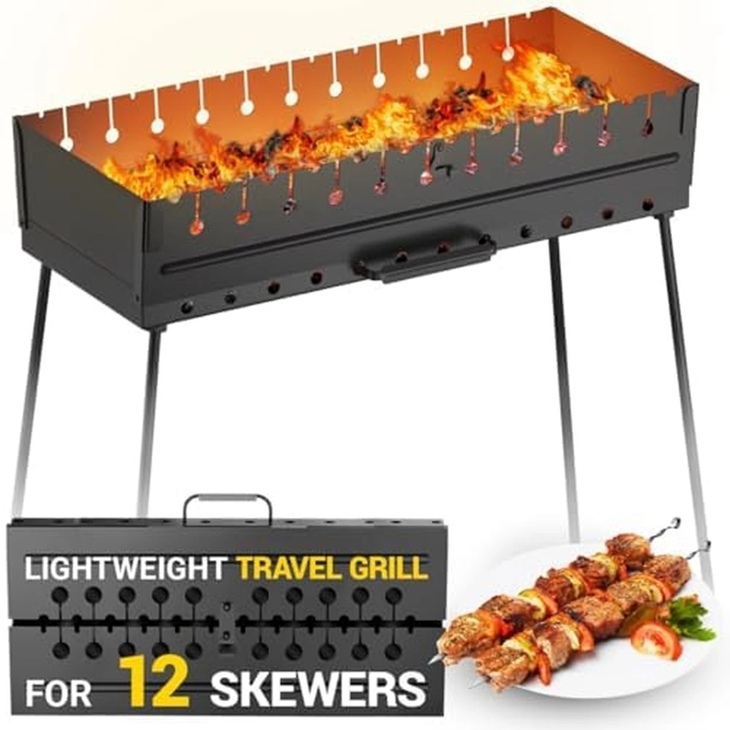 Charcoal Grill for 12 Skewers - Portable Barbecue Camp Grills Mangal Schaschl...