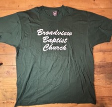 Vintage Single Stitch Broadview Baptist Church Lubbock Texas Green XL, USA Made