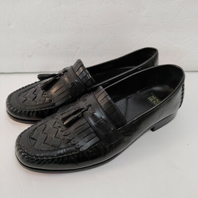 NUNN BUSH Men 12 M Black Leather Woven Tassel Kiltie Loafer 
