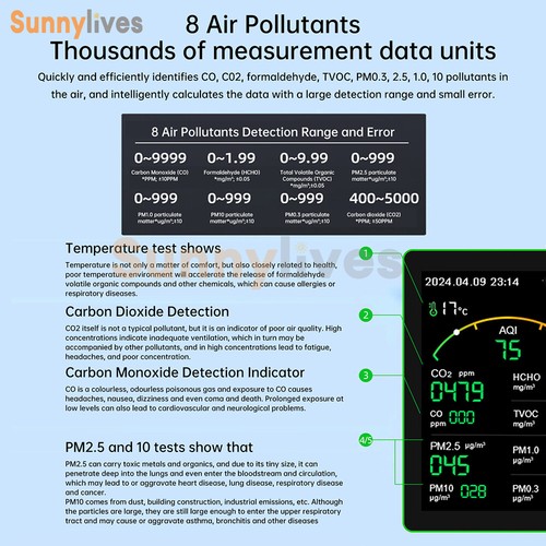 Tuya WiFi 15 in 1 Air Quality Detector CO2 Meter AQI HCHO TVOC PM0.3/1.0/2.5/10 - Picture 13 of 26