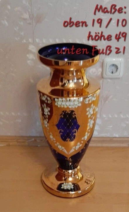 Rococo Kobalt Bohemia Blau Gold Vase Vintage Blüten Czech Republik Höhe 49cm - Bild 4 von 4