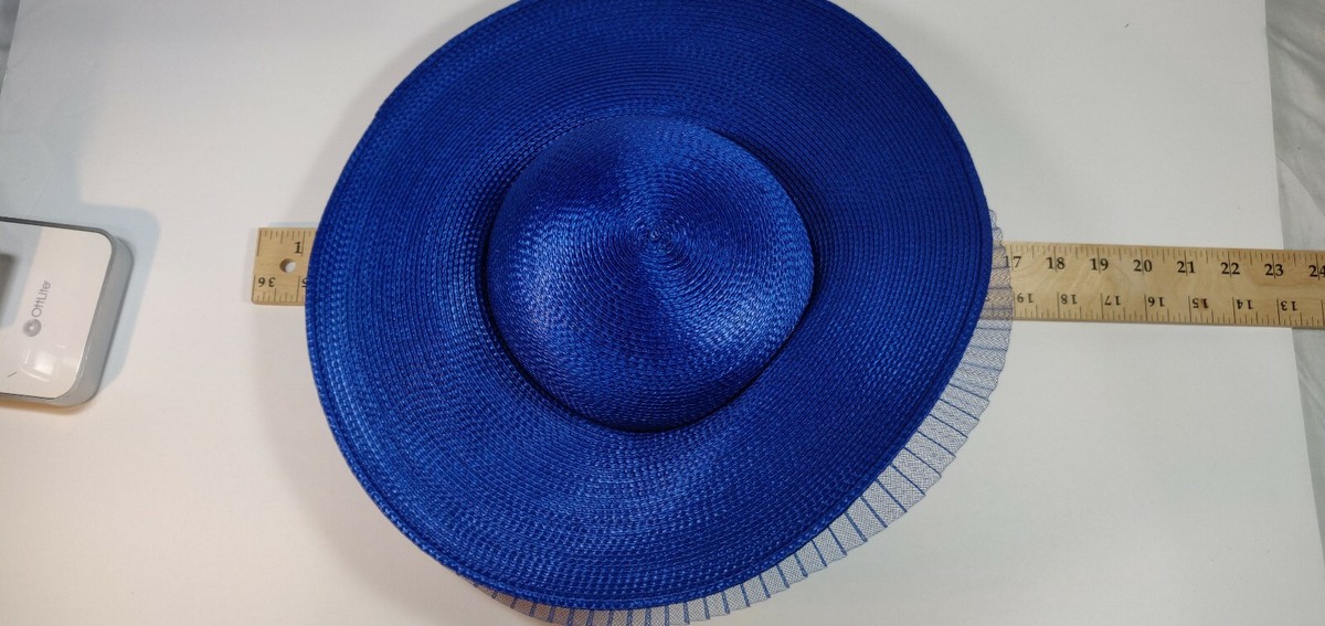 NEW! Deborah New York Light Blue Straw Derby Hat Fashion Church One Size Large Cobalt Blue Kentucky Derby Hat Royal Formal Dress  main image 2