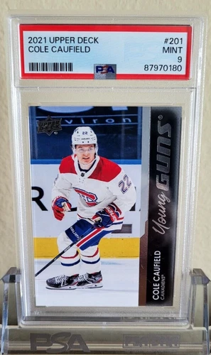 2021 Upper Deck #201 Cole Caufield RC Young Guns PSA 9 MINT Canadiens Rookie
