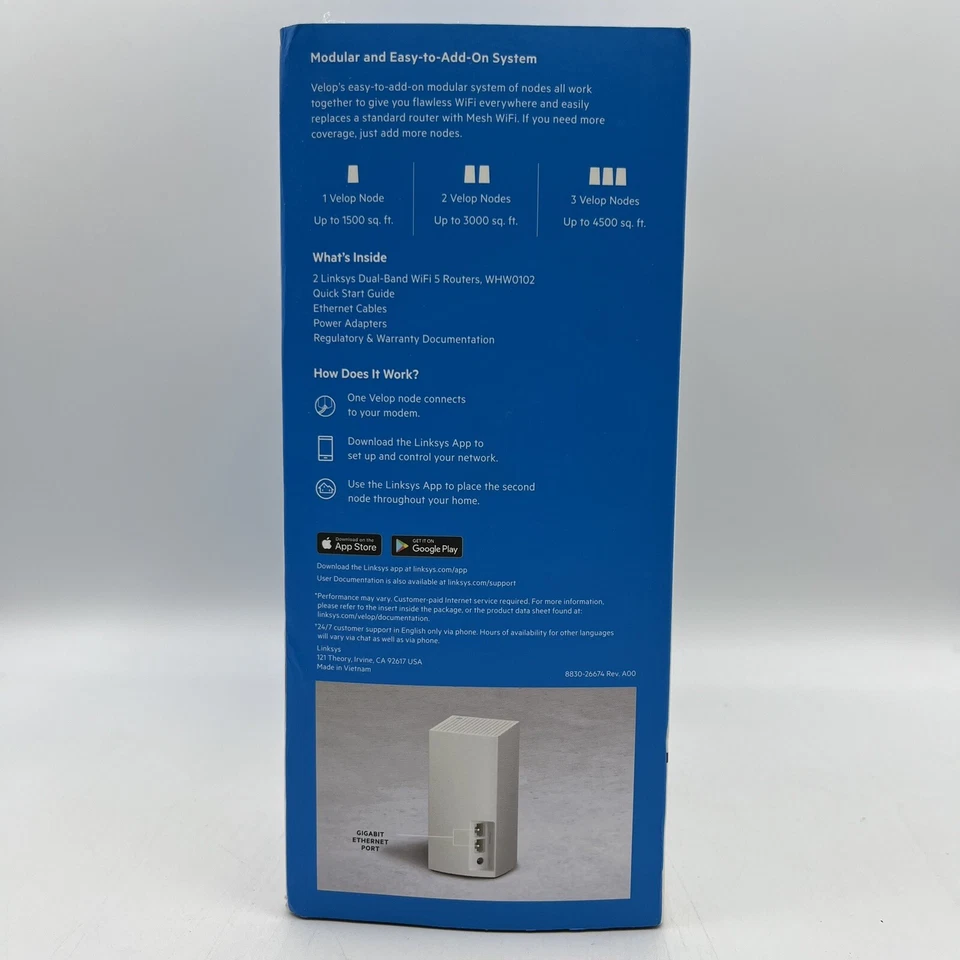 Linksys Velop Mesh Home WiFi System Up to 3,000 Sq. ft Coverage, AC1300 - 2 Pack - Image 4 of 4