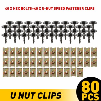 80PC Metal Car Screw Body Fender Bumper Retainer U Nut Clips Gasket Fastener Kit
