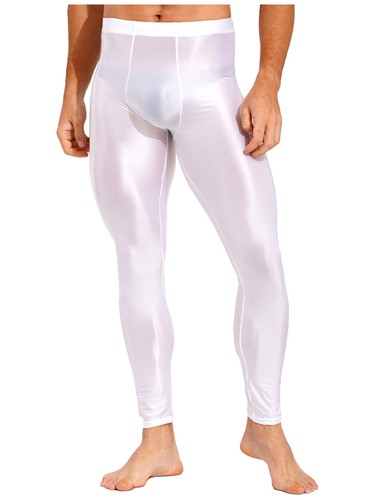 AU Men's Oil Glossy Compression Pants Solid Color Yoga Workout Tights Trousers - Picture 23 of 93