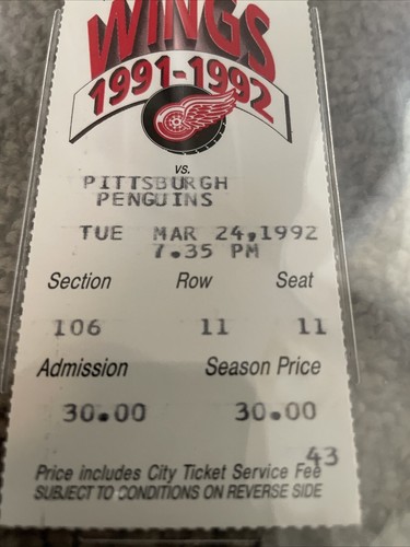 Mario Lemieux 1000th Career Point Ticket Stub March 24th 1992 Vs Detroit BGS 7 - Picture 6 of 6