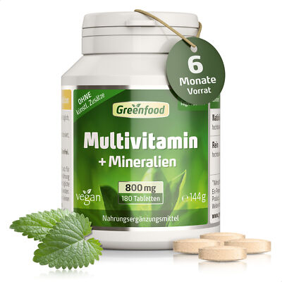 Multivitamin + Mineralien, 800 mg, hochdosiert, 180 Tabletten   vegan