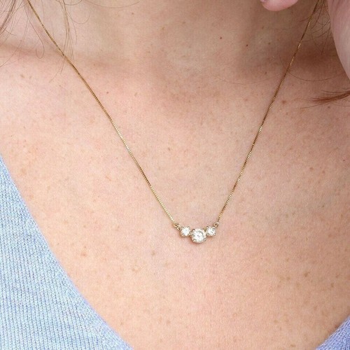 2.00Ct Round Cut Lab Created Diamond Pendant Necklace 14k Yellow Gold Plated - Picture 2 of 3