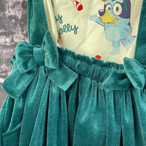 Bluey 5T MERRY Christmas 2pc Long Sleeve Top Skirtall Set Romper Dress Green - Picture 5 of 11