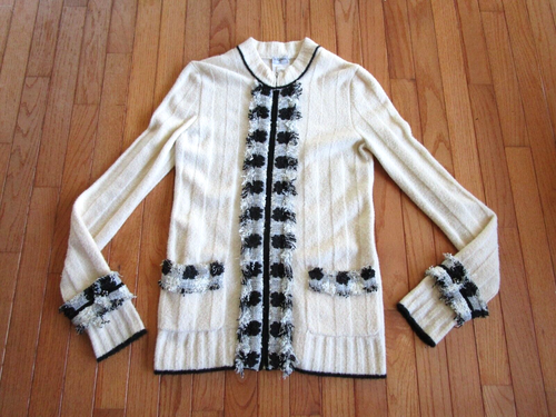 VTG. CHANEL Black & White Cashmere Cardigan Zip Front Sweater 05A Size 38 - 第 4/12 張圖片