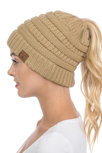 C.C BeanieTail Soft Stretch Cable Knit Messy High Bun Ponytail Beanie Hat - Picture 17 of 230