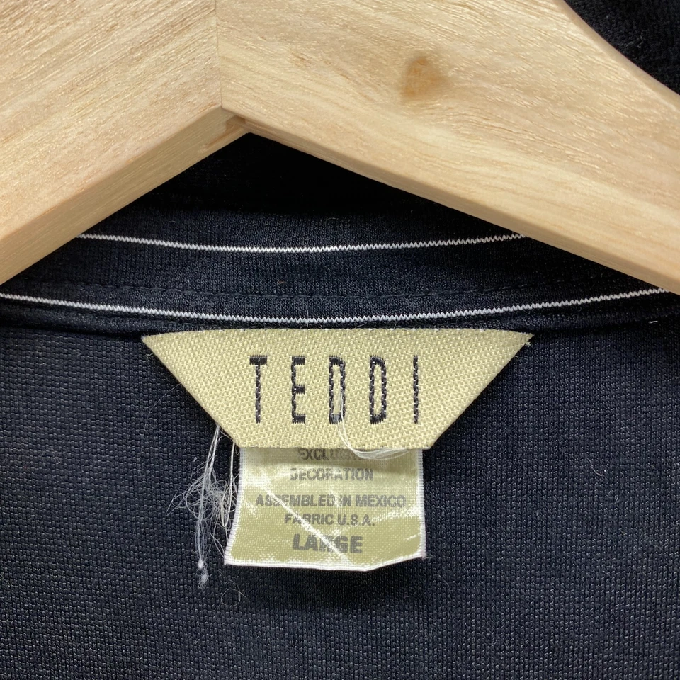 Camisa Teddi Mujer L Grande Negra Rayas Cuello Abotonado Manga Larga Rayón Foto 3 de 4