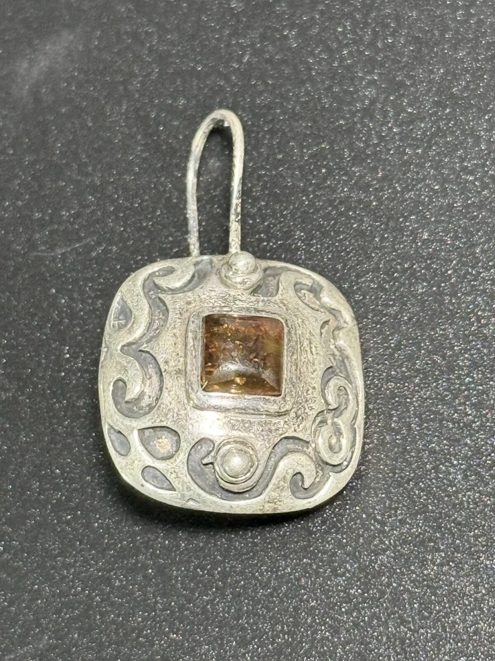 Silpada Sterling Silver Amber Scroll Dangle Earrings 925 M28 - Imagem 3 de 4