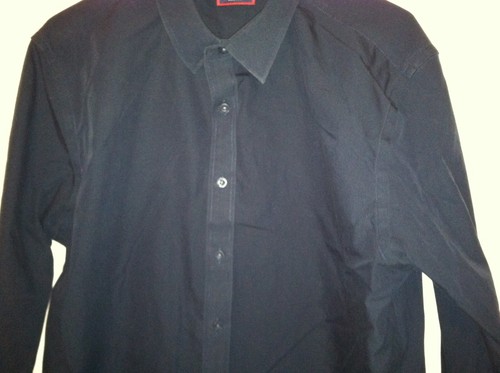 UNTUCKit XL chemise haute slim manches longues boutonnée bleu marine coton sans plis
