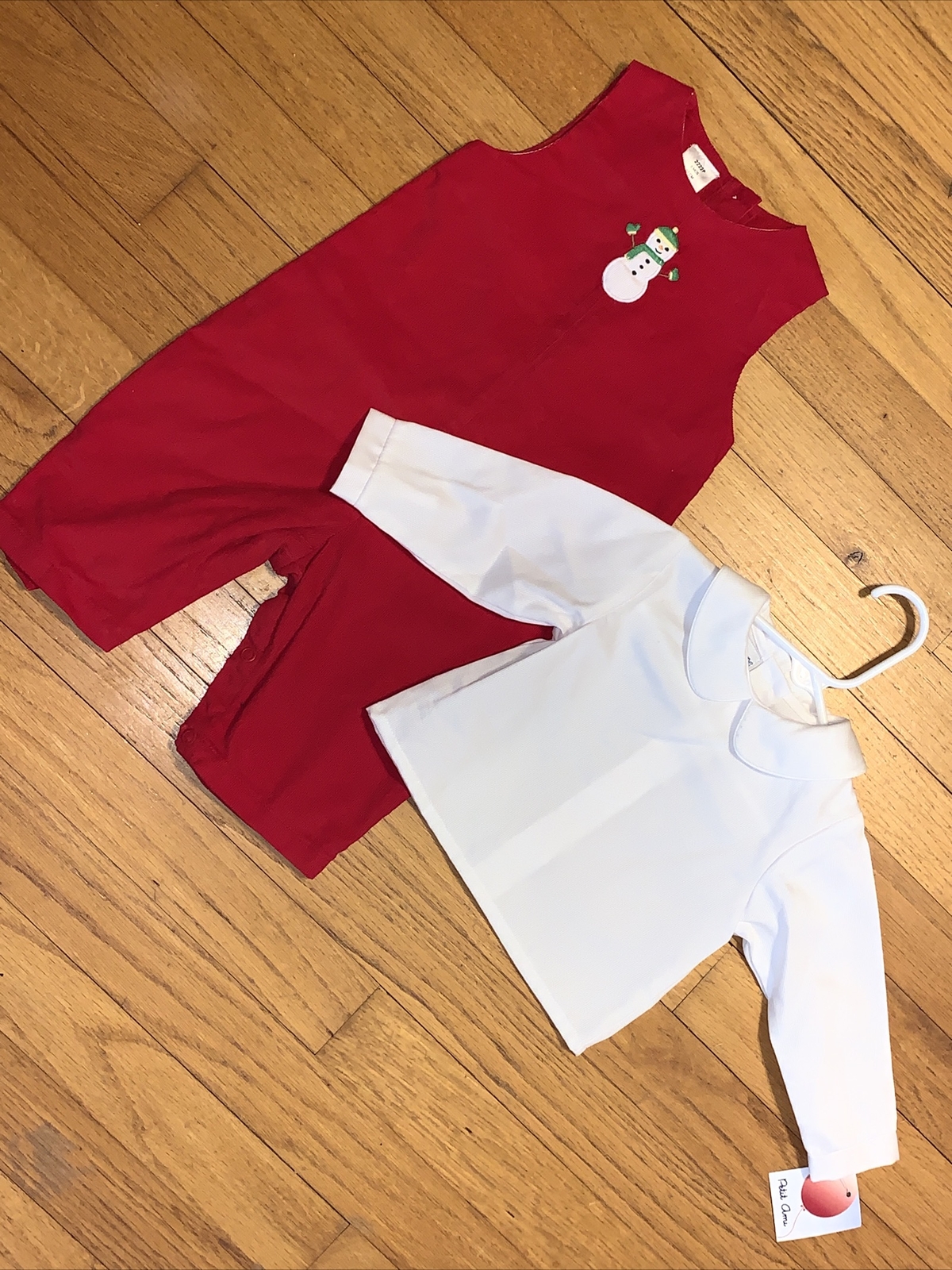 NWT Petit Pomme by Petit Ami Snowman Longall/Romper &White Shirt 6 Months