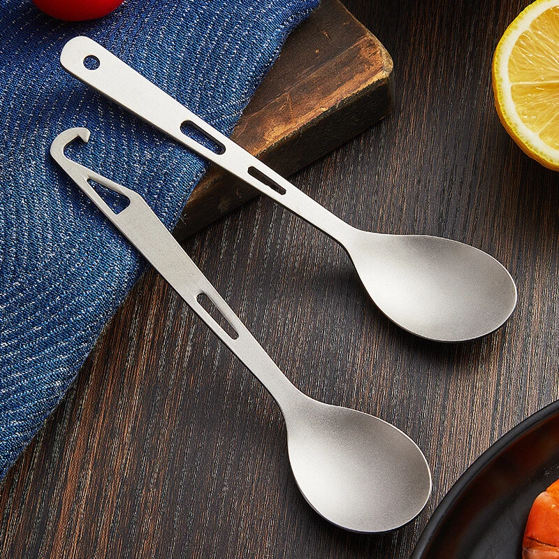 2PCS Pure Titanium Spoon Knife Spork Bottle Opener Camping Tableware Lightweight - Image 4 of 4