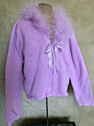 Girls 4 MARIBOU Neck CARDIGAN SWEATER Purple Cotton APRIL CORNELL CORNELLOKI - Picture 2 of 7