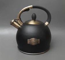 Susteas Stove Top Whistling Tea Kettle Premium  Stainless Steel Black/Gold
