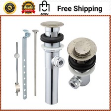 Sink Pop-Up Drain Stopper Assembly with Lift Rod and Overflow Solid Brass Lav...