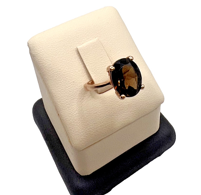Yellow-Tone 925 Sterling Silver Smokey Quartz Ring - Size 5.25