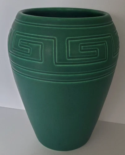 Rookwood Art Deco 1904 Art Pottery Vase Greek Key Design Matte Green #31AZ - 9"