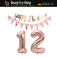 Luftballons 12. Geburtstag Deko RoséGold Happy Birthday Girlande Wimpelkette Set