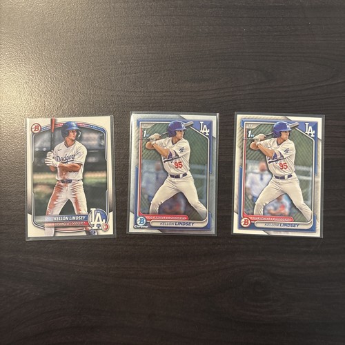 LOT 3x Kellon Lindsey 1st Draft Chrome 2024 Bowman Dodgers 2025 Los Angeles