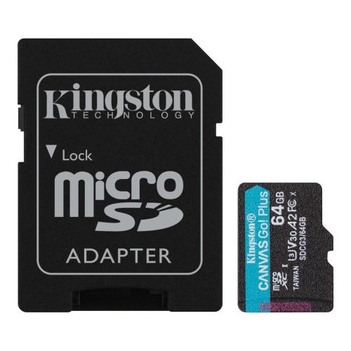 Kingston 64Gb Canvas Go! Plus Micro Sd Card With Sd Adapter Uhs-I Class 10 U3 A2