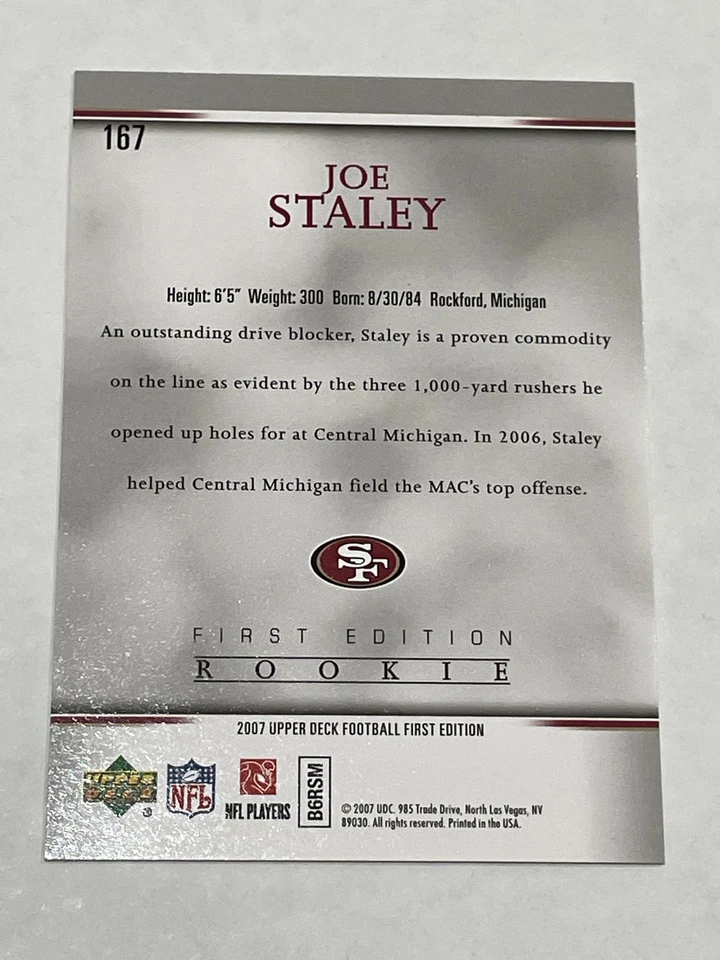 2007 Upper Deck First Edition Football - Joe Staley RC - San Francisco 49ers - Image 2 of 2