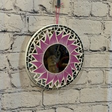 Pink Sun Flame Mosaic Tile Wall Mirror 20cm x 20cm 8 Inches Handmade