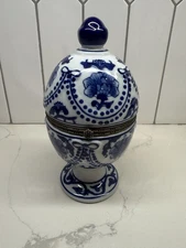 Bombay Egg Shaped Trinket Holder Cobalt Blue and White