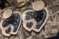 Gift Souvenirs Portuguese Ceramic Espresso Cup & Saucer Set For 2 Blue Tile 