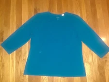CHICO's True Color Tees Turquoise Blue Pima Cotton 3/4 Sleeves Top T-Shirt Sz 2