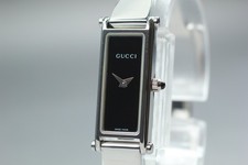 Vintage Gucci 1500L Black Dial Silver 13mm Quartz Womens SWISS MADE Bangle Watch
