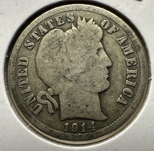 1914 P Barber Dime U.S. 10 Cent Silver Coin Philadelphia Mint 90% Silver