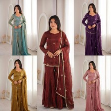 Designer sequin embroidered sharara suit dupatta set for women party wear