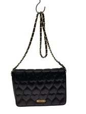 MOSCHINO Chain Shoulder Bag, Heart Design, Quilted Leather, Black