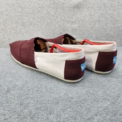 TOMS Shoes Mens Size 12 Burgundy White Canvas Slip On Comfort Casual Loafers - 第 2/11 張圖片