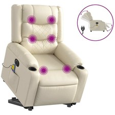 Electric Stand up Massage Recliner Chair Armchair Cream Faux Leather vidaXL