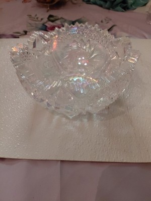 Vtg L.E. Smith '' comet In The Stars'' Iridescent White Carnival Glass Bowl