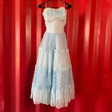 VINTAGE 1950's LIGHT BLUE LACE TULLE TIERED PROM DRESS