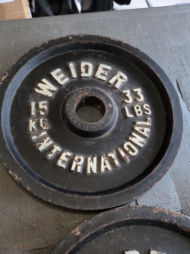 Weider International PAIR of 15kg 33lb Olympic plates Weight vtg 66lbs total - Picture 3 of 7