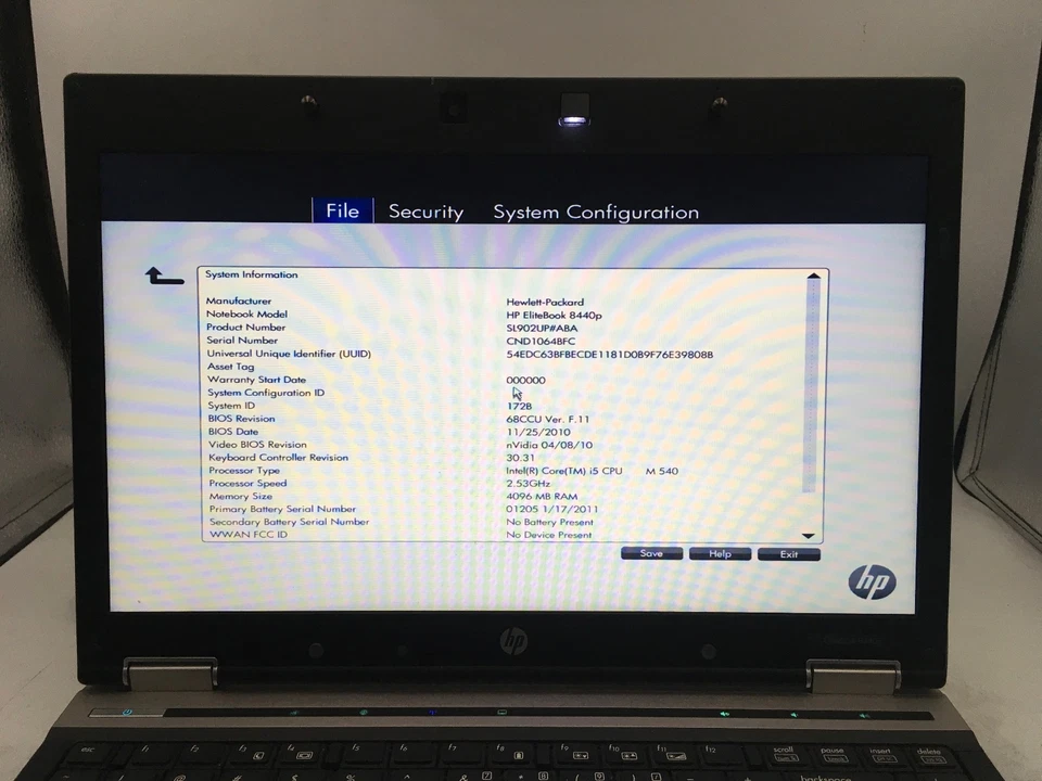 HP ELITEBOOK 8440P - BOOTS TO BIOS - INTEL I5 M540 - 4GB RAM - NO OS - READ - BB - Image 2 of 4