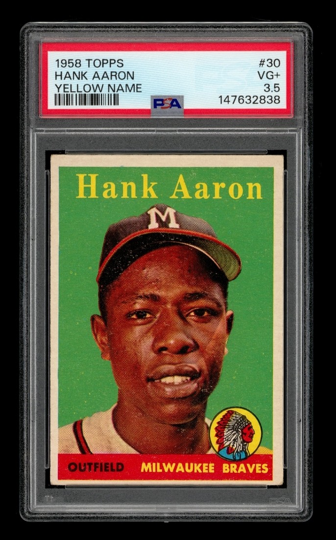1958 Topps Set-Break # 30 Hank Aaron Yellow Name PSA 3.5 VG+ view 1