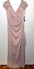 Women's Dress NEW XSCAPE Rose Lace Cap Sleeve Ruched CHIFFON Evening Gown 