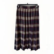 Vtg Talbots Pleated Skirt Red, Navy Blue, Cream Plaid tartan Pattern Size 6P